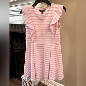 Polo Ralph Lauren girls White/Pink Striped Sleeveless Dress  ruffle top 16/xl